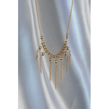 316L Çelik Zincir Gold Renk Topçuk Detay Sallantılı Zincir Kolye