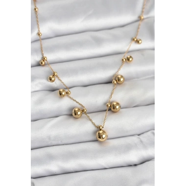 316L Çelik Zincir Gold Renk Topçuklu Kolye