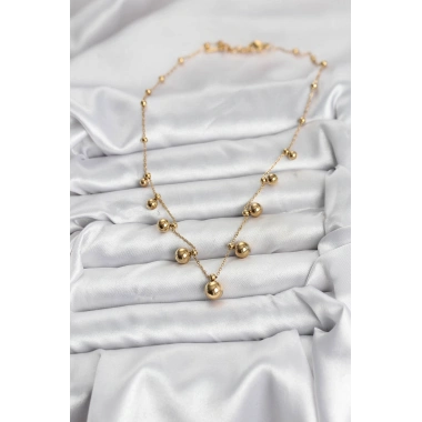 316L Çelik Zincir Gold Renk Topçuklu Kolye