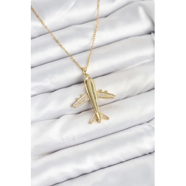 316L Çelik Zincir Gold Renk Uçak Model Kadın Kolye