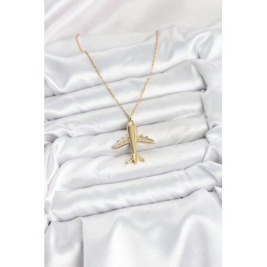 316L Çelik Zincir Gold Renk Uçak Model Kadın Kolye