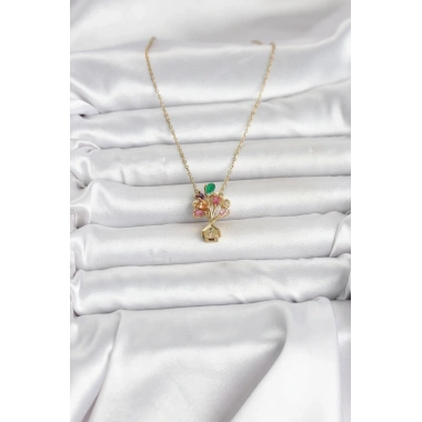 316L Çelik Zincir Gold Renk Uçan Balon Ev Figür Kadın Kolye