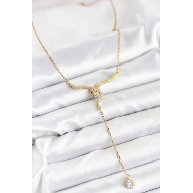 316L Çelik Zincir Gold Renk Yılan Model Y Kolye