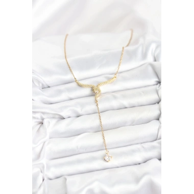 316L Çelik Zincir Gold Renk Yılan Model Y Kolye