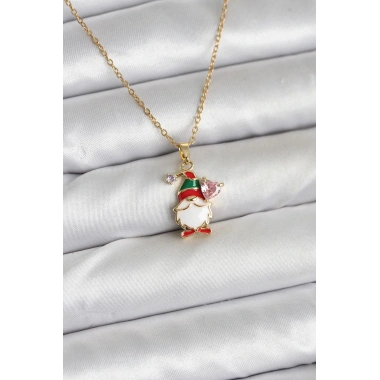 316L Çelik Zincir Gold Renk Yılbaşı Teması Kadın Kolye