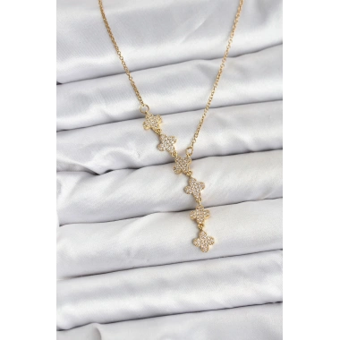316L Çelik Zincir Gold Renk Yonca Model Kadın Kolye