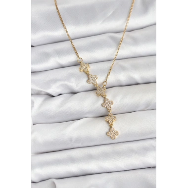 316L Çelik Zincir Gold Renk Yonca Model Kadın Kolye