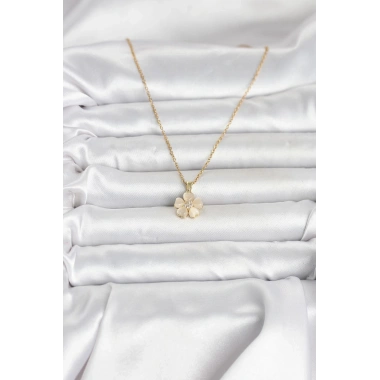 316L Çelik Zincir Gold Renk Yonca Model Kadın Kolye