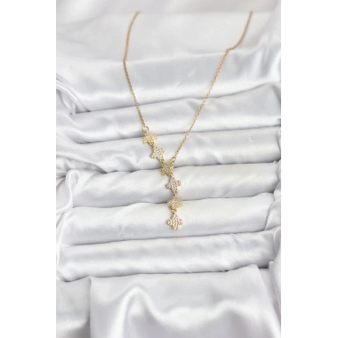 316L Çelik Zincir Gold Renk Yonca Model Kadın Kolye