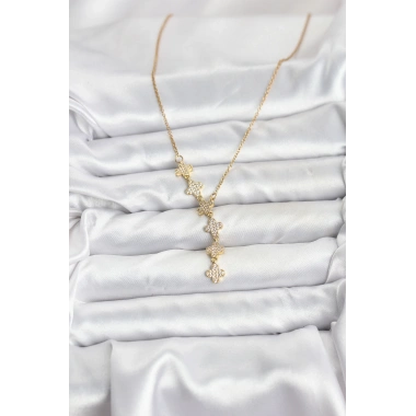 316L Çelik Zincir Gold Renk Yonca Model Kadın Kolye