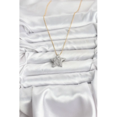 316L Çelik Zincir Gold Renk Zincirli Gümüş Yıldız Model Kadın Kolye