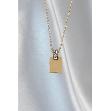 316L Çelik Zincir Gold Renk Zirkon Taşlı Aşk Mektubu Kolye