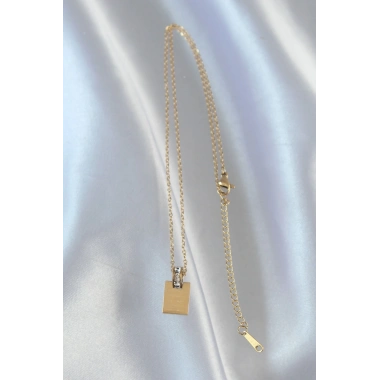 316L Çelik Zincir Gold Renk Zirkon Taşlı Aşk Mektubu Kolye