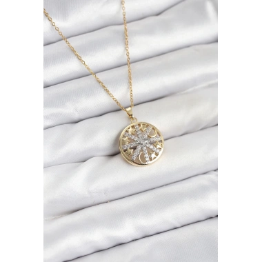 316L Çelik Zincir Gold Renk Zirkon Taşlı Kadın Kolye