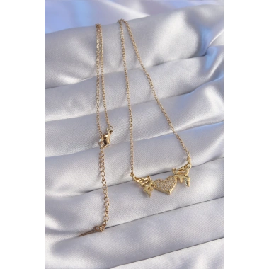 316L Çelik Zincir Gold Renk Zirkon Taşlı Kalp Model Kelebek Detay Kolye