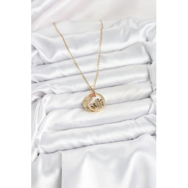 316L Çelik Zincir Gold Renk Zirkon Taşlı Kelebekli Kadın Kolye