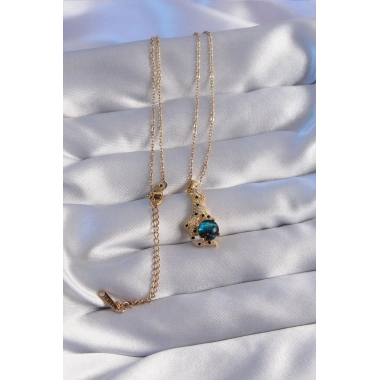 316L Çelik Zincir Gold Renk Zirkon Taşlı Panter Figürlü Gezegen Kolye