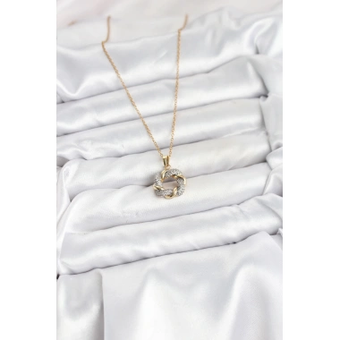 316L Çelik Zincir Gold Renk Zirkon Taşlı Sarmal Model Kadın Kolye