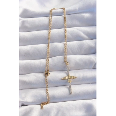 316L Çelik Zincir Gold Renkli Zirkon Taşlı Anka Kuşu Kolye