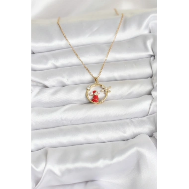 316L Çelik Zincir Gold Zirkon Taşlı Yılbaşı Tema Kadın Kolye