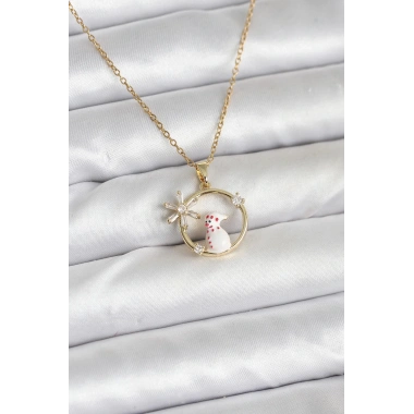 316L Çelik Zincir Gold Zirkon Taşlı Yılbaşı Temalı Kadın Kolye