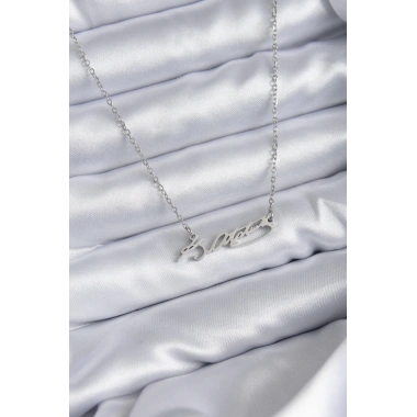 316L Çelik Zincir Gümüş Renk Atatürk İmza Figür Kadın Kolye