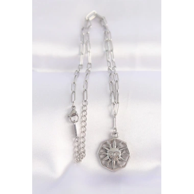 316L Çelik Zincir Gümüş Renk Güneş Kolye