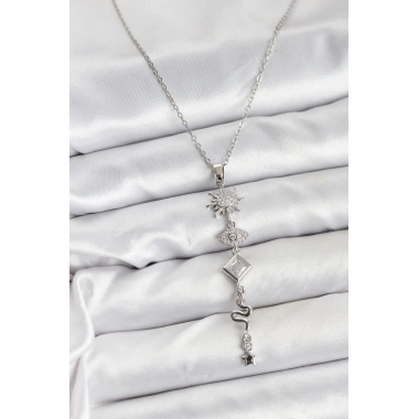 316L Çelik Zincir Gümüş Renk Güneş ve Enerji Model Kadın Y Kolye