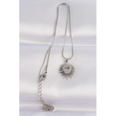 316L Çelik Zincir Gümüş Renk Kalp Güneşi Tasarımlı Kolye