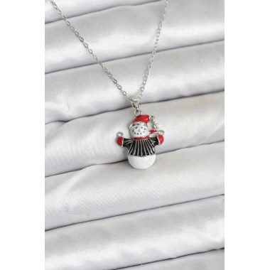 316L Çelik Zincir Gümüş Renk Kardan Adam Figürlü Yılbaşı Temalı Kadın Kolye