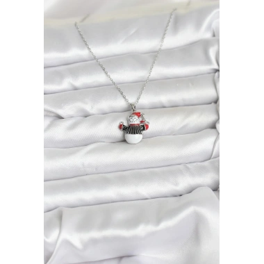 316L Çelik Zincir Gümüş Renk Kardan Adam Figürlü Yılbaşı Temalı Kadın Kolye