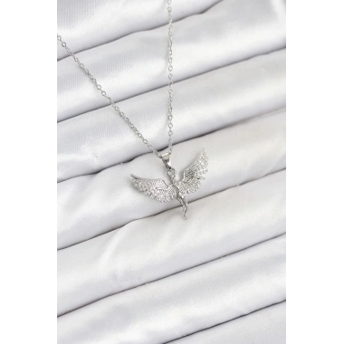 316L Çelik Zincir Gümüş Renk Melek Model Kadın Kolye