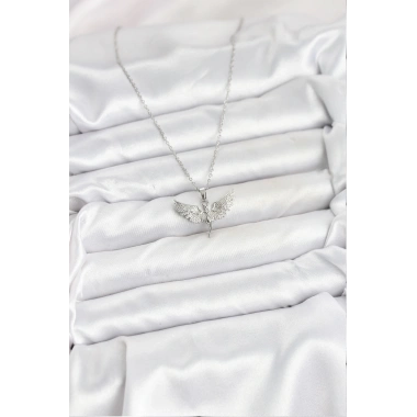 316L Çelik Zincir Gümüş Renk Melek Model Kadın Kolye