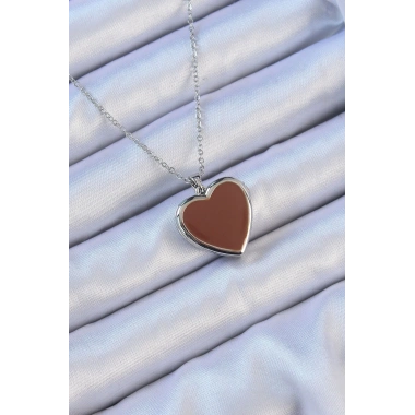 316L Çelik Zincir Gümüş Renk Mineli İçi Açılan Kalp Kolye