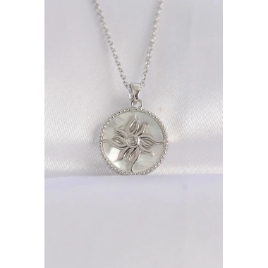 316L Çelik Zincir Gümüş Renk Oval Tasarımlı Güneş Kolye