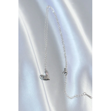 316L Çelik Zincir Gümüş Renk Renkli Zirkon Taşlı Kalp Kolye