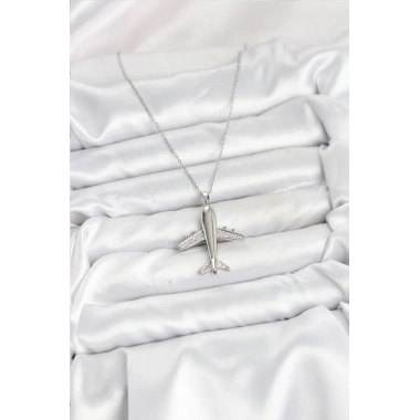 316L Çelik Zincir Gümüş Renk Uçak Model Kadın Kolye