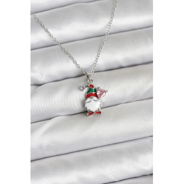 316L Çelik Zincir Gümüş Renk Yılbaşı Teması Kadın Kolye