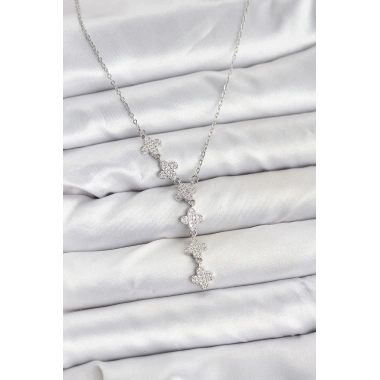 316L Çelik Zincir Gümüş Renk Yonca Model Kadın Kolye