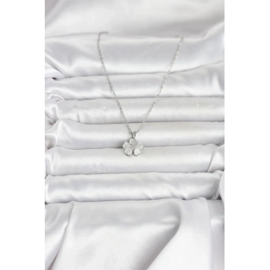 316L Çelik Zincir Gümüş Renk Yonca Model Kadın Kolye