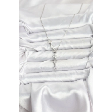 316L Çelik Zincir Gümüş Renk Yonca Model Kadın Kolye