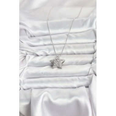 316L Çelik Zincir Gümüş Renk Zincirli Gümüş Yıldız Model Kadın Kolye