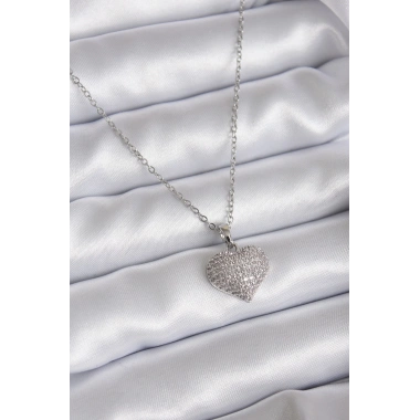 316L Çelik Zincir Gümüş Renk Zirkon Taş Detay Kalp Model Kadın Kolye