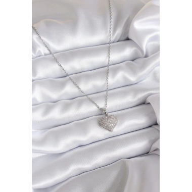316L Çelik Zincir Gümüş Renk Zirkon Taş Detay Kalp Model Kadın Kolye
