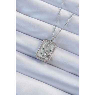 316L Çelik Zincir Gümüş Renk Zirkon Taşlı Aslan Figürlü Tarot Kolye