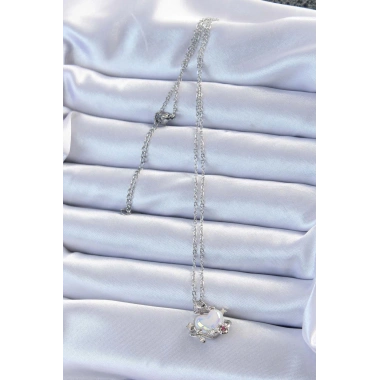 316L Çelik Zincir Gümüş Renk Zirkon Taşlı Gezegen Görünümlü Kalp Kolye