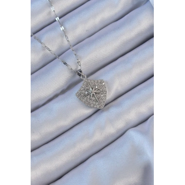 316L Çelik Zincir Gümüş Renk Zirkon Taşlı Kutup Yıldızı Kolye