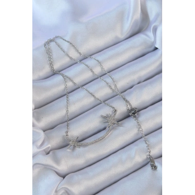 316L Çelik Zincir Gümüş Renk Zirkon Taşlı Kutup Yıldızı Kolye