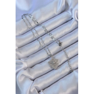 316L Çelik Zincir Gümüş Renk Zirkon Taşlı Kutup Yıldızı Kolye