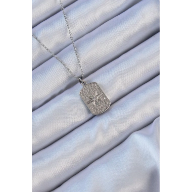 316L Çelik Zincir Gümüş Renk Zirkon Taşlı Kutup Yıldızlı Vintage Kolye